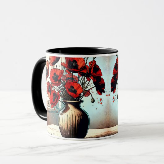  vaas van rode papavers mok (Voorkant links)