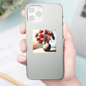 vaas van rode papavers sticker (Telefoon)