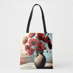 vaas van rode papavers tote bag