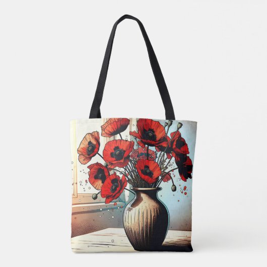  vaas van rode papavers tote bag (Achterkant)