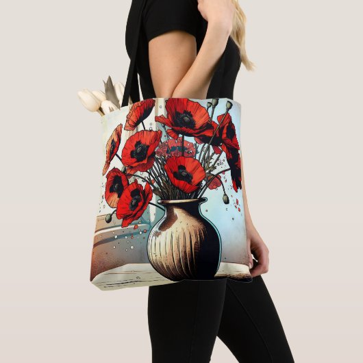  vaas van rode papavers tote bag (Dichtbij)