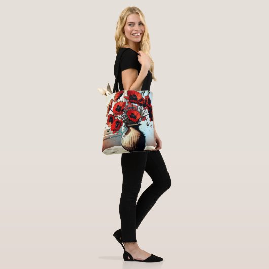  vaas van rode papavers tote bag (Op model)