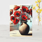 vaas van rode papavers Verjaardag Kaart (Gele Bloem)
