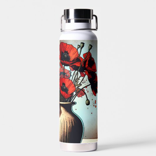  vaas van rode papavers waterfles (Achterkant)