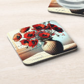  Vaas van Rode Poppies ai art Bier Onderzetter (Linkerzijde)