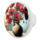 Vaas van Rode Poppies ai art Keramische Knop (Rechts)