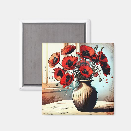  Vaas van Rode Poppies ai art Magneet (Voorkant / Achterkant)