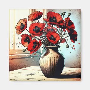  Vaas van Rode Poppies ai art Magneet