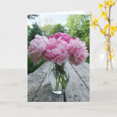 Vaas van Roze Pioenen Kaart (Gele Bloem)