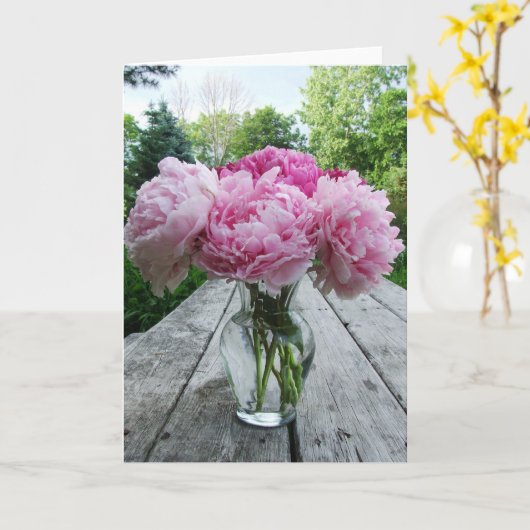 Vaas van Roze Pioenen Kaart (Gele Bloem)