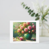 Vaas van roze rozen, briefkaart (Staand voorkant)