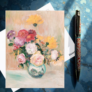 Vaas van Rozen en Dahlias, renoir Briefkaart