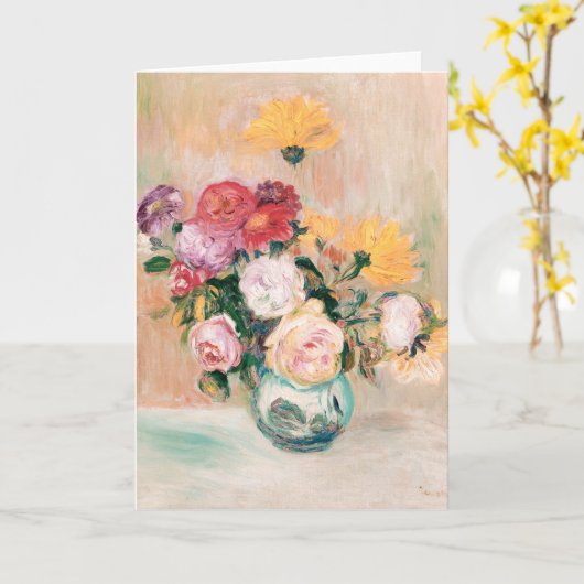 Vaas van Rozen en Dahlias, renoir Kaart (Gele Bloem)