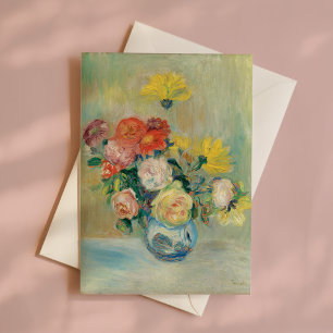 Vaas van Rozen en Dahlia's   Renoir Kaart