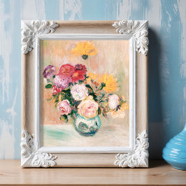 Vaas van Rozen en Dahlias, renoir Poster