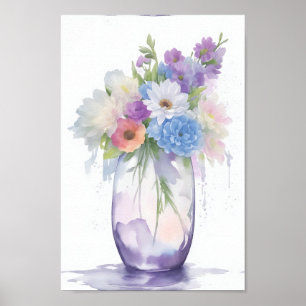 Vaas van Waterverf Bloemen Pastel Kleur Poster