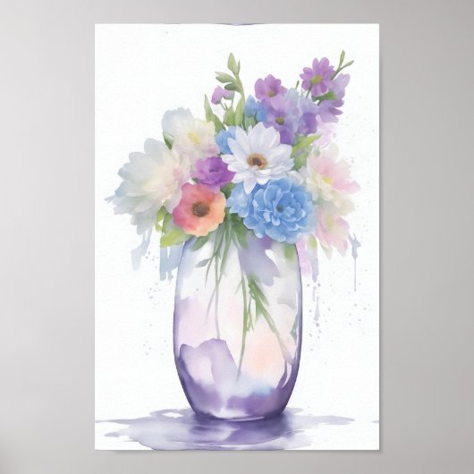 Vaas van Waterverf Bloemen Pastel Kleur Poster (Voorkant)