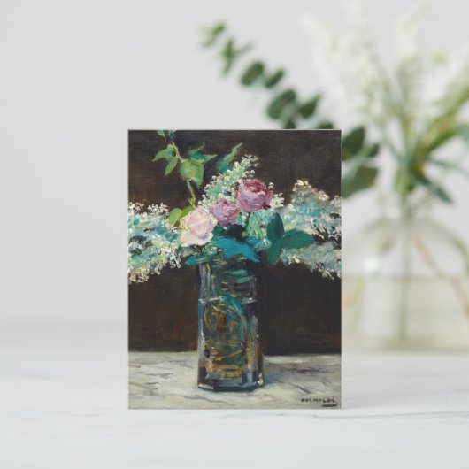 Vaas van witte lila's en Rozen | Édouard Manet Briefkaart (Staand voorkant)