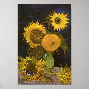 Vaas Vijf van het stilleven Sunflowers Van Gogh Poster