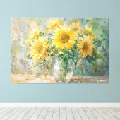 *~* Vaas Zon Bloemen TV2 Uitgerekte Canvas Print (Insitu (Houten vloer))