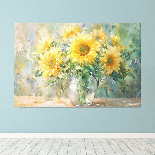 *~* Vaas Zon Bloemen TV2 Uitgerekte Canvas Print (Insitu (Houten vloer))