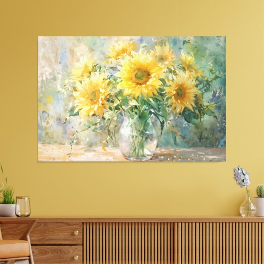 *~* Vaas Zon Bloemen TV2 Uitgerekte Canvas Print (Insitu (Woonkamer))