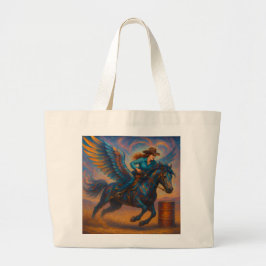 Vaatjessnelrijder en gevleugeld paard grote tote bag