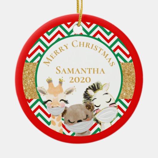 Vaatmaskers 2020 Aangepast voor kerstdieren Keramisch Ornament (Voorkant)