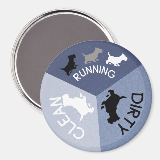 Vaatwasser Magnet Blauwe Hond Running Clean Dirty (Voorkant / Achterkant)