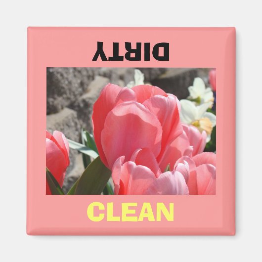 Vaatwasser magneten Dirty Clean Pink Tulpen (Voorkant)