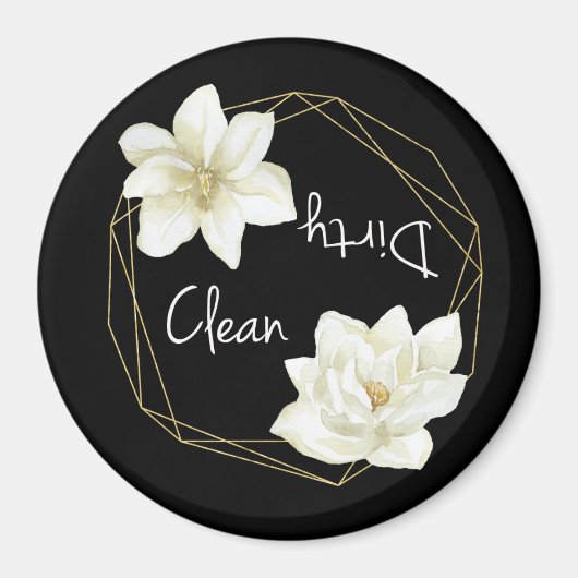 Vaatwasser Schoon Vuil Magnolia Bloem Elegant Magneet (Voorkant)