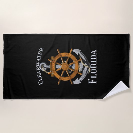 Vacatie in Clearwater Florida Nautical Anchor Helm Strandlaken (Voorkant)