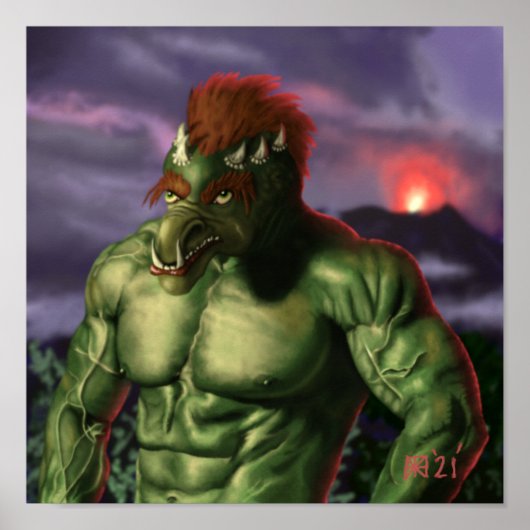 Vacatie van vulkaantroll Fantasy Wall Art afdrukke Poster (Voorkant)