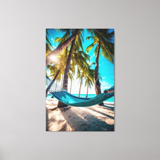 Vacatiepalmen voor de zomerstrand canvas afdruk (Voorkant)