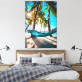 Vacatiepalmen voor de zomerstrand canvas afdruk (Insitu (Slaapkamer))
