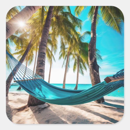 Vacatiepalmen voor de zomerstrand vierkante sticker (Voorkant)