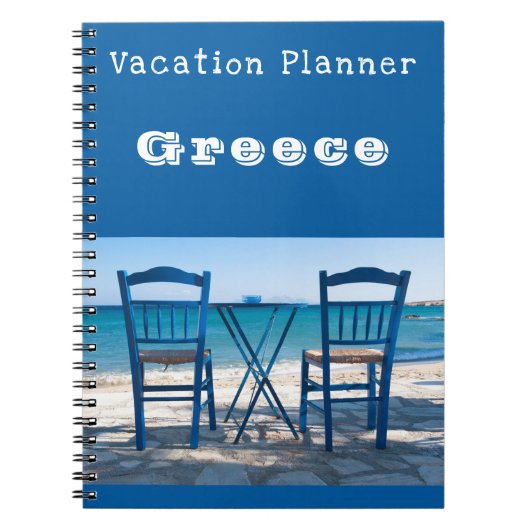 Vacatieplanner Griekenland blauw aanpasbaar Notitieboek (Voorkant)