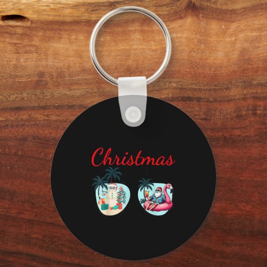 Vacation Christmas In June Sungles Santa Flamingo  Sleutelhanger (Voorkant)