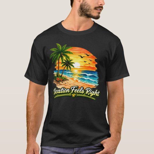 Vacation Feels Right Dark Cotton T-Shirt USA (Voorkant)