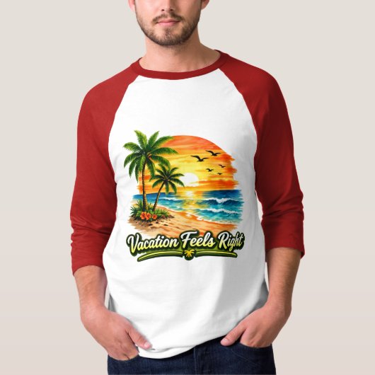 Vacation Feels Right Raglan Baseball Shirt USA (Voorkant)