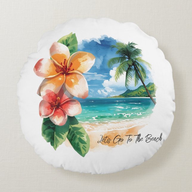 Vacation, Lets Go To The Beach  Rond Kussen (Voorkant)