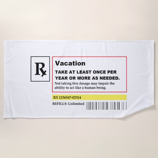 "Vacation Prescription"-keukenhanddoek Strandlaken (Voorkant)
