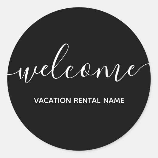 Vacation Rental Black Welkomstteken Ronde Sticker (Voorkant)