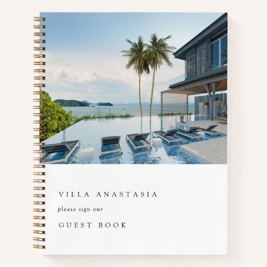 Vacation Rental Guest Feedback Elegant White Photo Notitieboek (Voorkant)