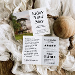 Vacation Rental Property Business Welcome Postcard Kaart<br><div class="desc">Make a great first impression with this customizable rental property welcome card template, available exclusively on Zazzle. Perfect for Airbnb, Vrbo, or vacation rental hosts, this professionally designed card lets you greet guests with a warm message while gently encouraging positive reviews. Easily personalize and order today on Zazzle! Instant download...</div>