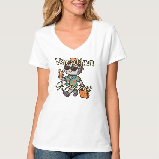 Vacation Waiting | Cute Robot Summer Women's V-Nec T-shirt (Voorkant)