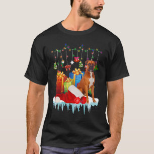 Vacature Boxer Dog kerstlampjes Santa Hat Box T-shirt