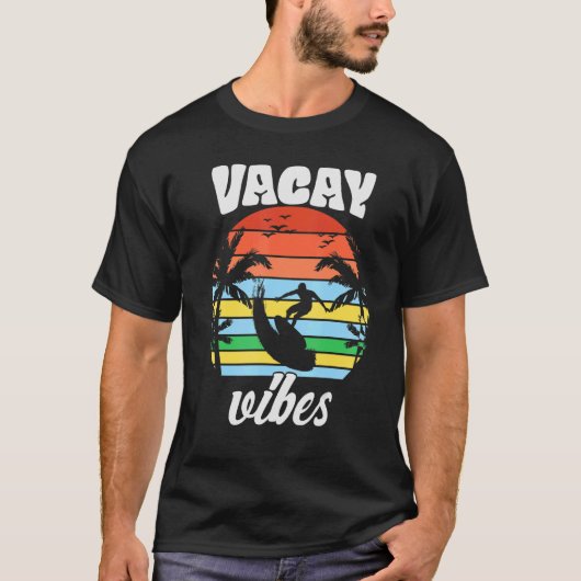 Vacay Vibes Retro Beach Vakantie Zomer Quote Manne T-shirt (Voorkant)