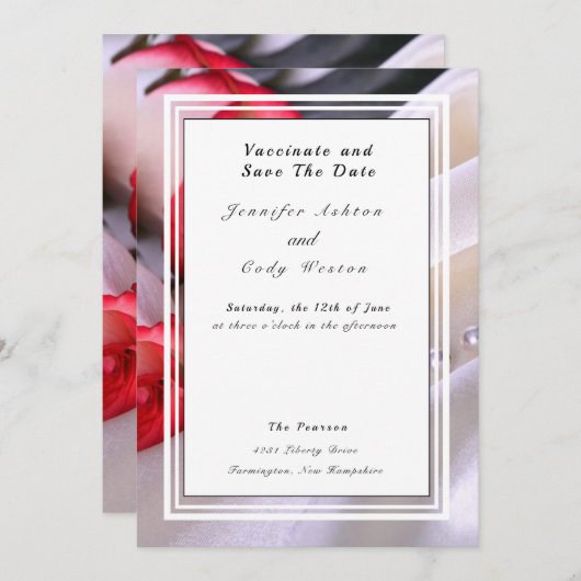 Vaccinaat laat Quarantine Behind Wedding Rozen Save The Date (Voorkant / Achterkant)