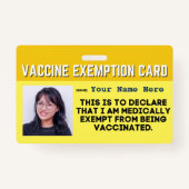 Vaccine Medical Exemption Card ID Badge (Voorkant)